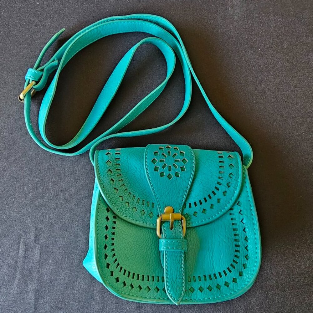 Leather Cut-Out Purse, Teal, Small